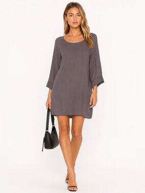 StarkX Taupe Silk Feel Shift Dress Small Rayon Minimalist Tunic Dress